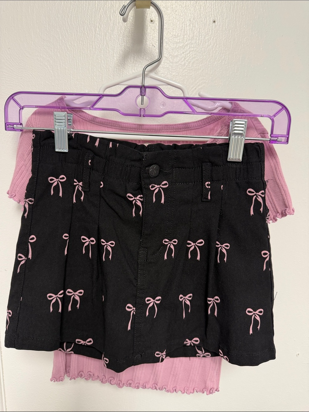 Girls Black Skirt with Pink Bow Print - Cute Everyday Style